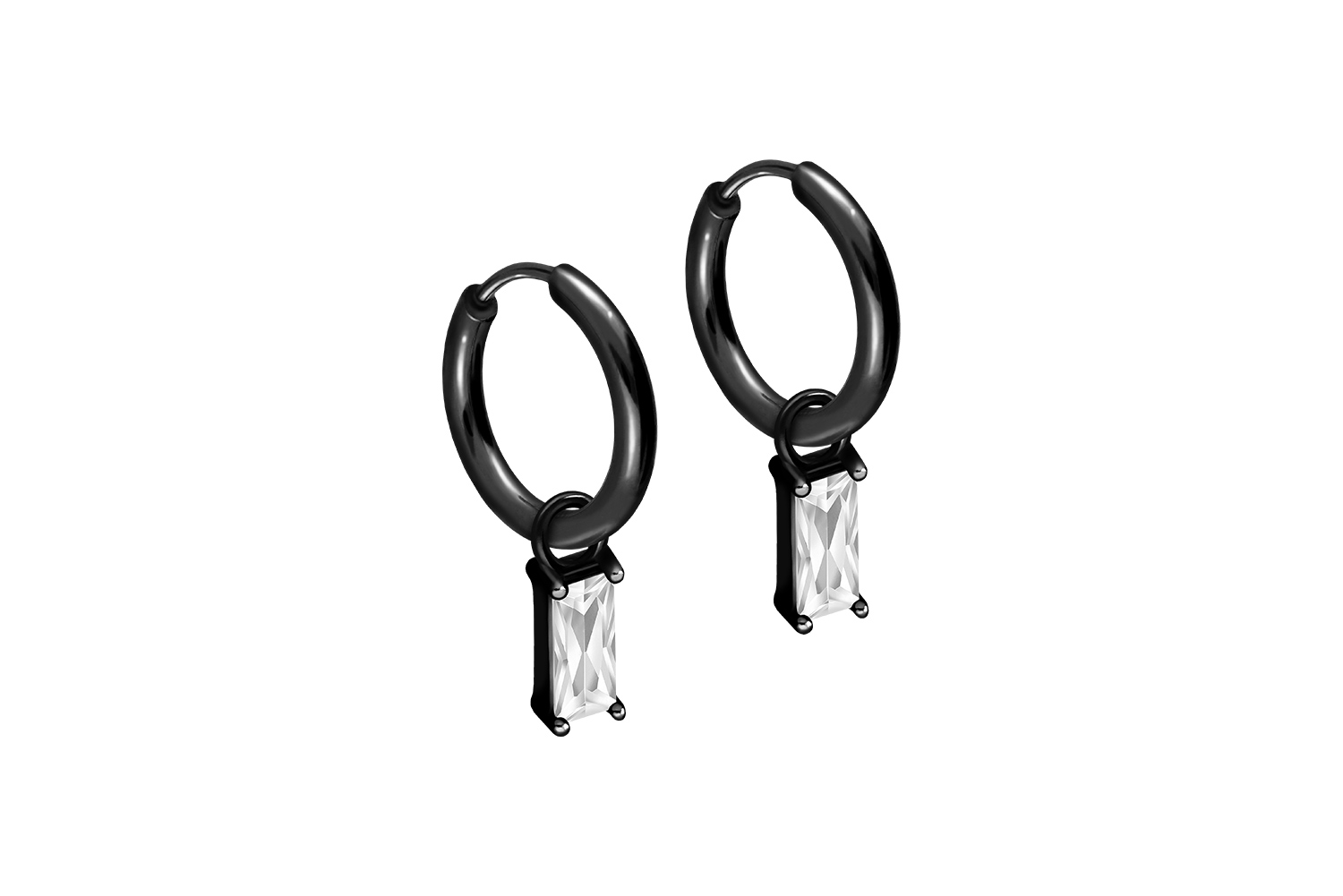 Chirurgenstahl Ohrclicker Creolen EINGEFASSTES KRISTALLRECHTECK von Piercingline